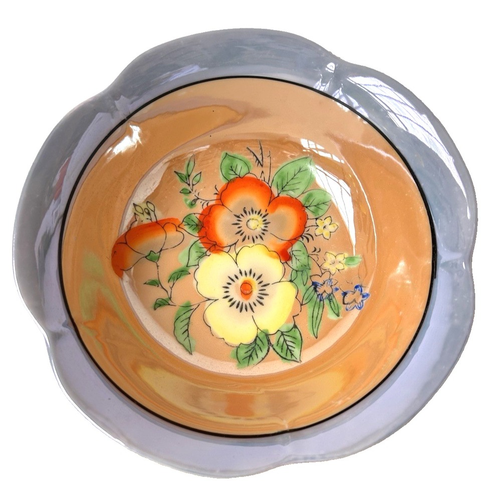Vintage 1920's-1950's Floral Lusterware Bowl Made in Japan Scallop 7" x 2" EUC